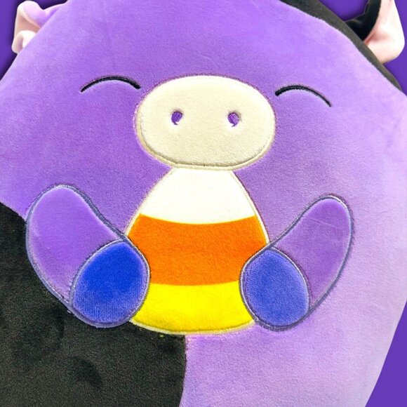 Squishmallow Alexie Purple Black Cow Holding Candy Corn 14 Inch Halloween Plush! - Picture 2 of 10